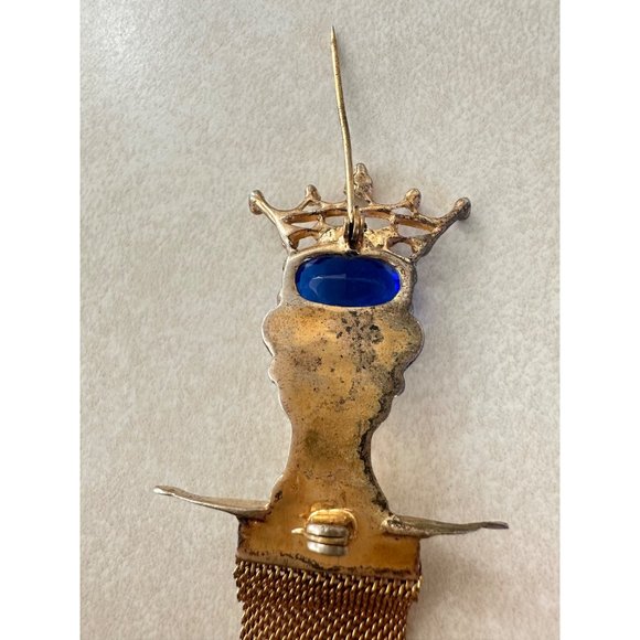 Antique Edwardian sterling silver gold filled blue paste mesh chain brooch pin - Picture 9 of 10